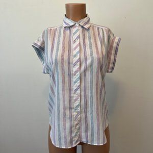 Vintage Pastel Striped Sleeveless Collared Button Up